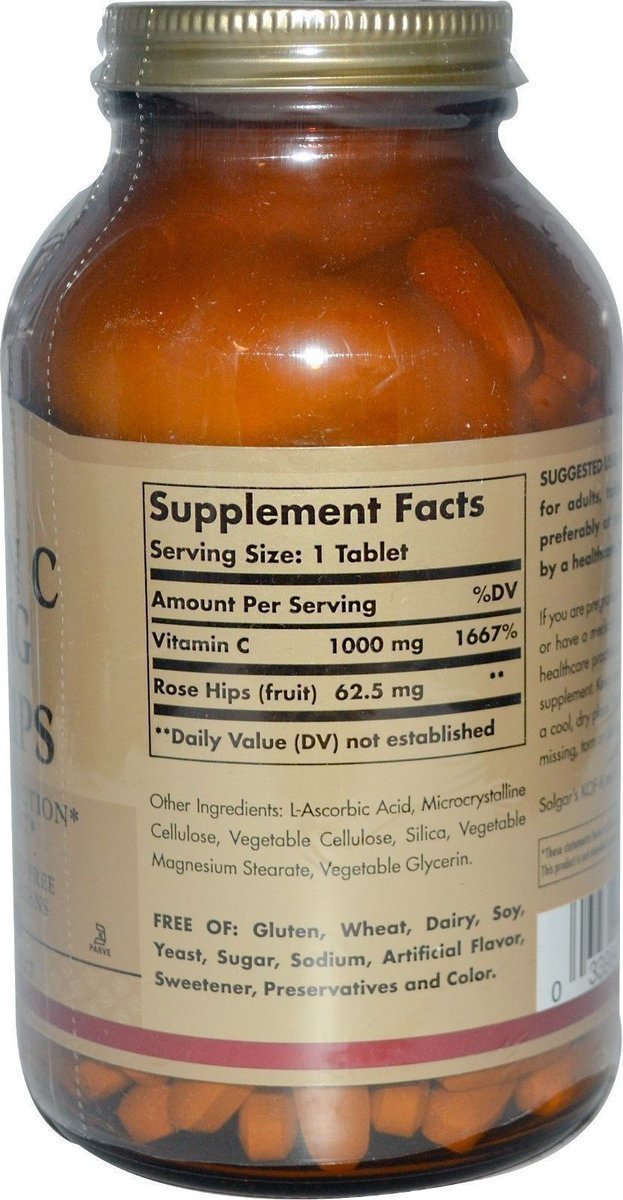 Solgar Vitamin C with Rose Hips Βιταμίνη για Ενίσχυση του Ανοσοποιητικού, τo Δέρμα & Αντιοξειδωτική δράση 1000mg 100 ταμπλέτες - Image 2