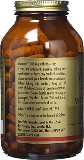 Solgar Vitamin C with Rose Hips Βιταμίνη για Ενίσχυση του Ανοσοποιητικού, τo Δέρμα & Αντιοξειδωτική δράση 1000mg 100 ταμπλέτες - Image 3