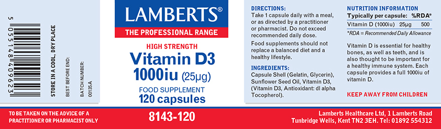 Lamberts Vitamin D3 Βιταμίνη για Ενίσχυση του Ανοσοποιητικού & την Υγεία των Οστών 1000iu 30 κάψουλες - Image 2