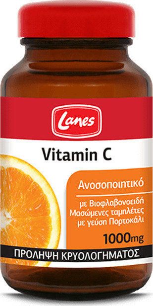 Lanes Vitamin C Βιταμίνη για Ενίσχυση του Ανοσοποιητικού, τo Δέρμα & Αντιοξειδωτική δράση 1000mg Πορτοκάλι 60 μασώμενες ταμπλέτες
