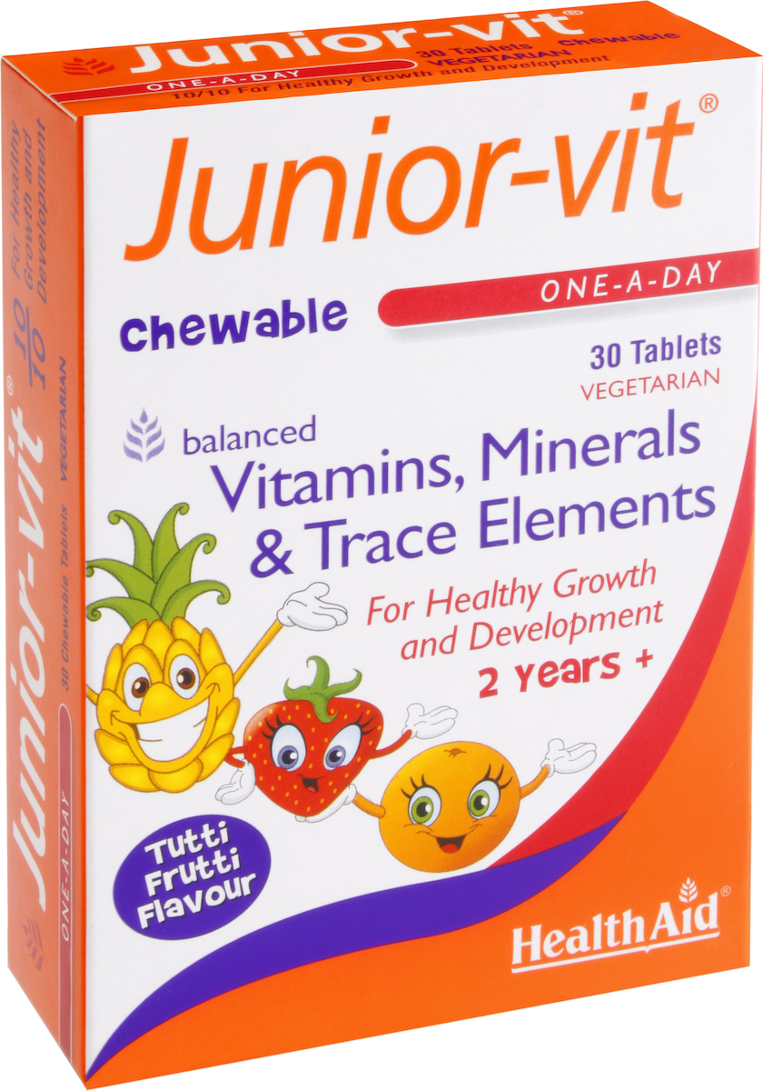 Health Aid Junior-Vit Πολυβιταμίνη για Ενέργεια, τα Μαλλιά & τo Δέρμα Tutti Frutti 30 μασώμενες ταμπλέτες