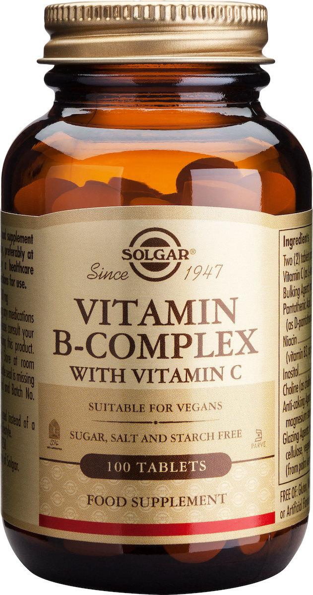 Solgar B-Complex with Vitamin C Πολυβιταμίνη για Ενέργεια & Ενίσχυση του Ανοσοποιητικού 100 ταμπλέτες