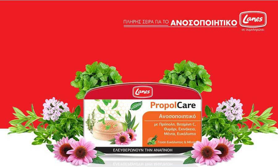 Lanes PropolCare Παστίλιες για Ξηρό και Παραγωγικό Βήχα χωρίς Γλουτένη Ευκάλυπτος & Μέντα 54gr - Image 2