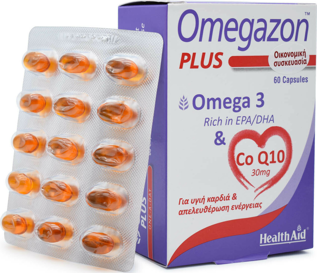 Health Aid Omegazon Plus One A Day Omega 3 & CoQ10 Ιχθυέλαιο 60 κάψουλες