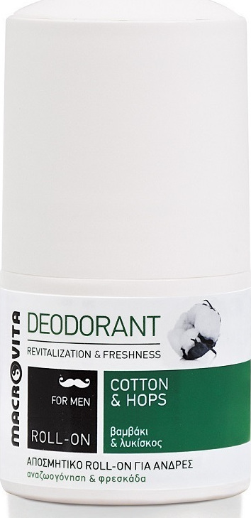 Macrovita For Men Cotton & Hops Αποσμητικό σε Roll-On Χωρίς Αλουμίνιο 50ml