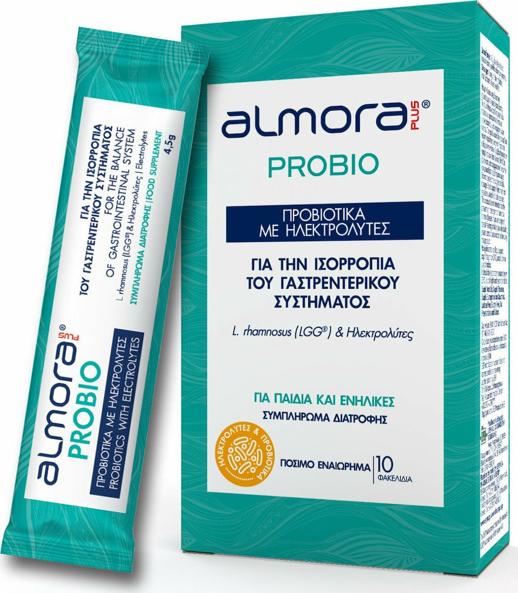 almora PLUS® Probio Προβιοτικά με Ηλεκτρολύτες για Ανακούφιση των Συμπτωμάτων της Διάρροιας & Ενυδάτωση του Οργανισμού 10 φακελίσκοι