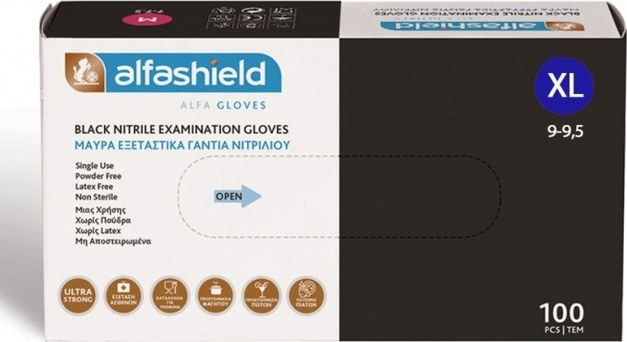 Karabinis Medical Alfashield Alfa Gloves Γάντια Νιτριλίου Χωρίς Πούδρα σε Μαύρο Χρώμα 100τμχ - Image 2