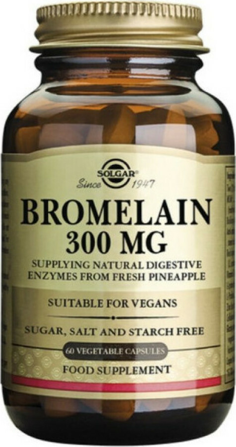 Solgar Bromelain χωρίς Γλουτένη 300mg 60 φυτικές κάψουλες