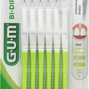 GUM Bi-Direction Μεσοδόντια Βουρτσάκια με Λαβή 0.7mm Πράσινα 6τμχ
