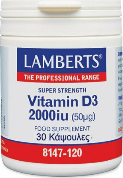 Lamberts Vitamin D3 Βιταμίνη για Ενίσχυση του Ανοσοποιητικού & την Υγεία των Οστών 2000iu 30 κάψουλες