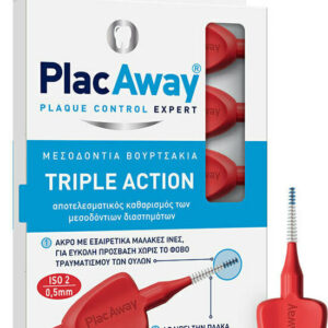 PlacAway Triple Action Μεσοδόντια Βουρτσάκια 0.5mm Κόκκινα 6τμχ