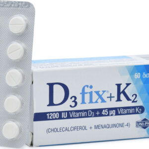 UNI-PHARMA D3 Fix + K2 Βιταμίνη για Ενίσχυση του Ανοσοποιητικού & την Υγεία των Οστών 1200iu 45mcg 60 ταμπλέτες