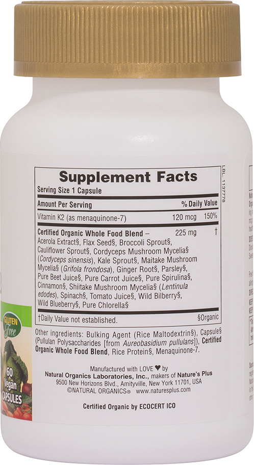 Nature's Plus Βιταμίνη K για την Υγεία των Οστών 60 φυτικές κάψουλες - Image 3