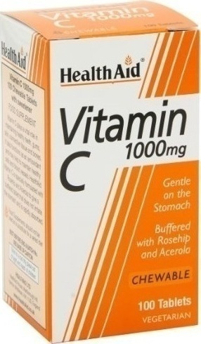 Health Aid Vitamin C Rosehip & Acerola 1000mg 100tabs Βιταμίνη για Ενίσχυση του Ανοσοποιητικού, τo Δέρμα & Αντιοξειδωτική δράση 500mg 100 μασώμενες ταμπλέτες - Image 2