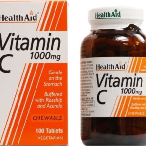 Health Aid Vitamin C Rosehip & Acerola 1000mg 100tabs Βιταμίνη για Ενίσχυση του Ανοσοποιητικού, τo Δέρμα & Αντιοξειδωτική δράση 500mg 100 μασώμενες ταμπλέτες