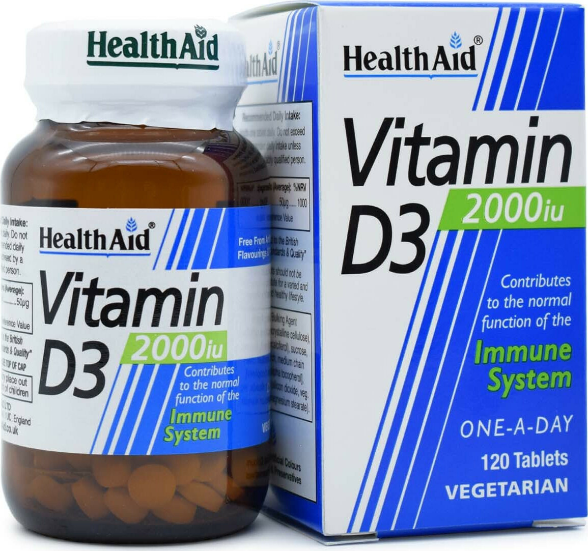 Health Aid Vitamin D3 Βιταμίνη για Ενίσχυση του Ανοσοποιητικού & την Υγεία των Οστών 2000iu 120 φυτικές κάψουλες