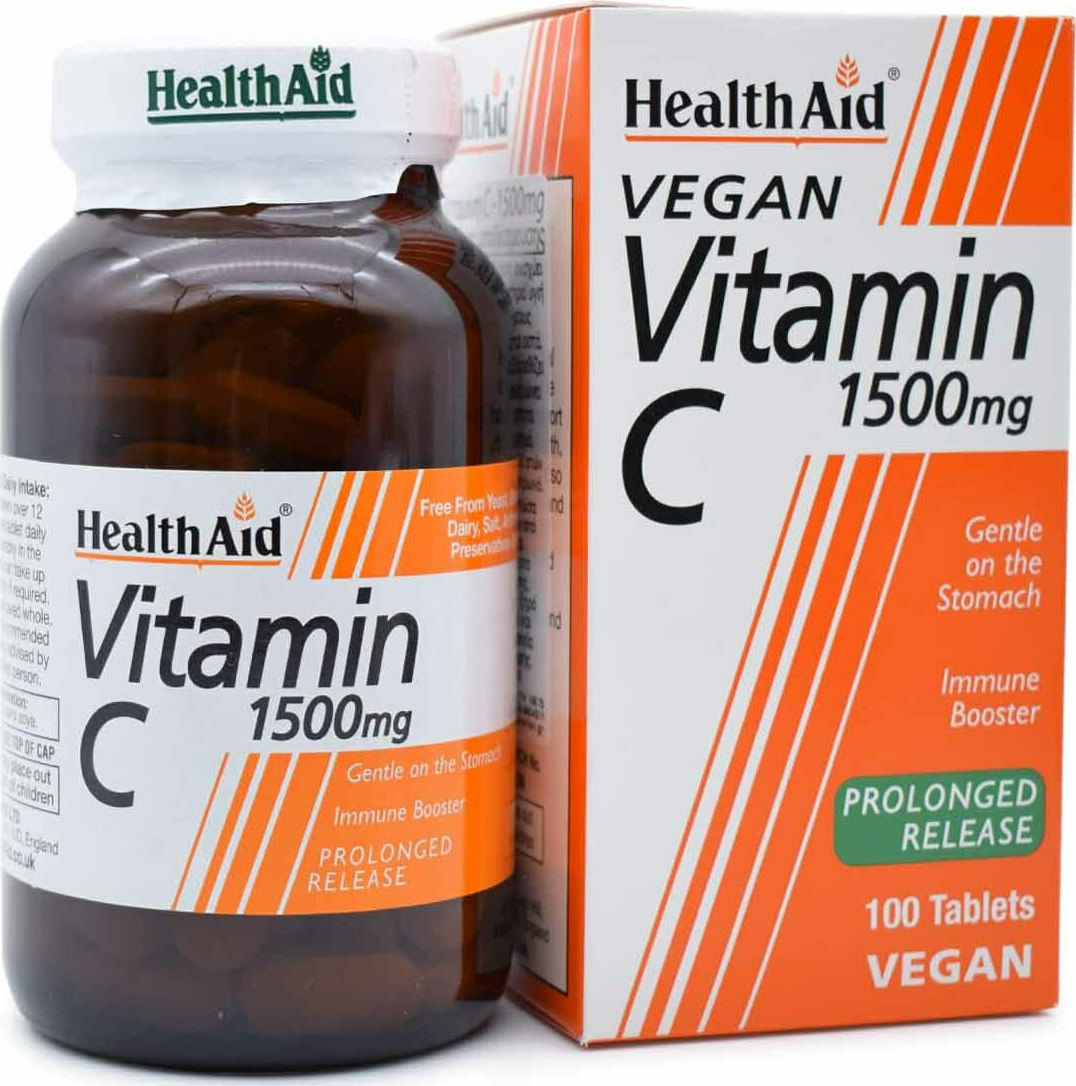 Health Aid Vitamin C Βιταμίνη για Ενίσχυση του Ανοσοποιητικού, τo Δέρμα & Αντιοξειδωτική δράση 1500mg 100 x 1 ταμπλέτες