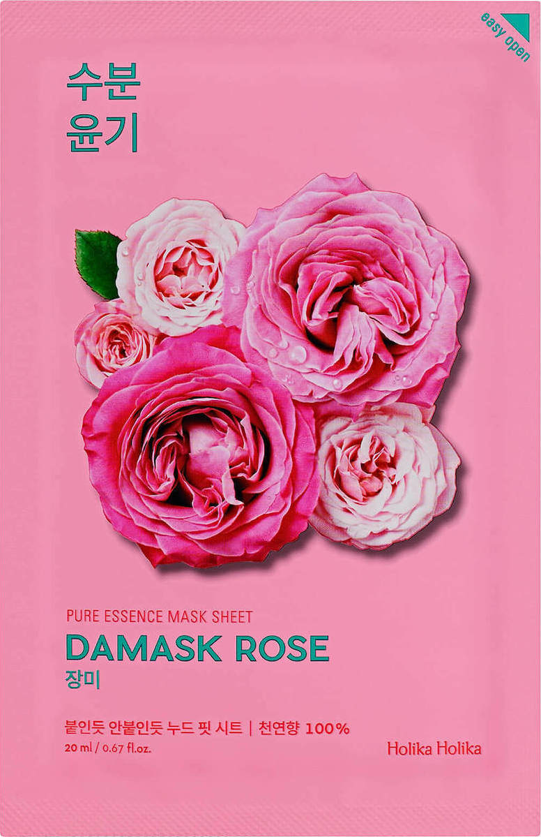 Holika Holika Pure Essence Sheet Damask Rose Sheet Μάσκα Προσώπου για Αναζωογόνηση Με Centella Asiatica , Με Νιασιναμίδη & Πράσινο Τσάι 20ml