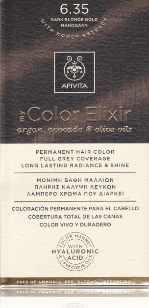 Apivita My Color Elixir Βαφή Μαλλιών Χωρίς Αμμωνία 6.35 Ξανθό Σκούρο Μελί Μαονί 50ml