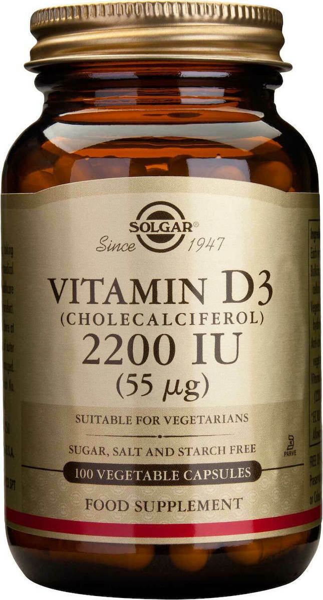 Solgar Vitamin D3 (Cholecalciferol) Βιταμίνη για Ενίσχυση του Ανοσοποιητικού & την Υγεία των Οστών 2200iu 100 φυτικές κάψουλες