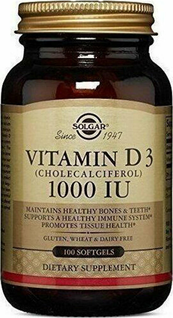 Solgar Vitamin D3 Βιταμίνη για Ενίσχυση του Ανοσοποιητικού & την Υγεία των Οστών 1000iu 100 μαλακές κάψουλες