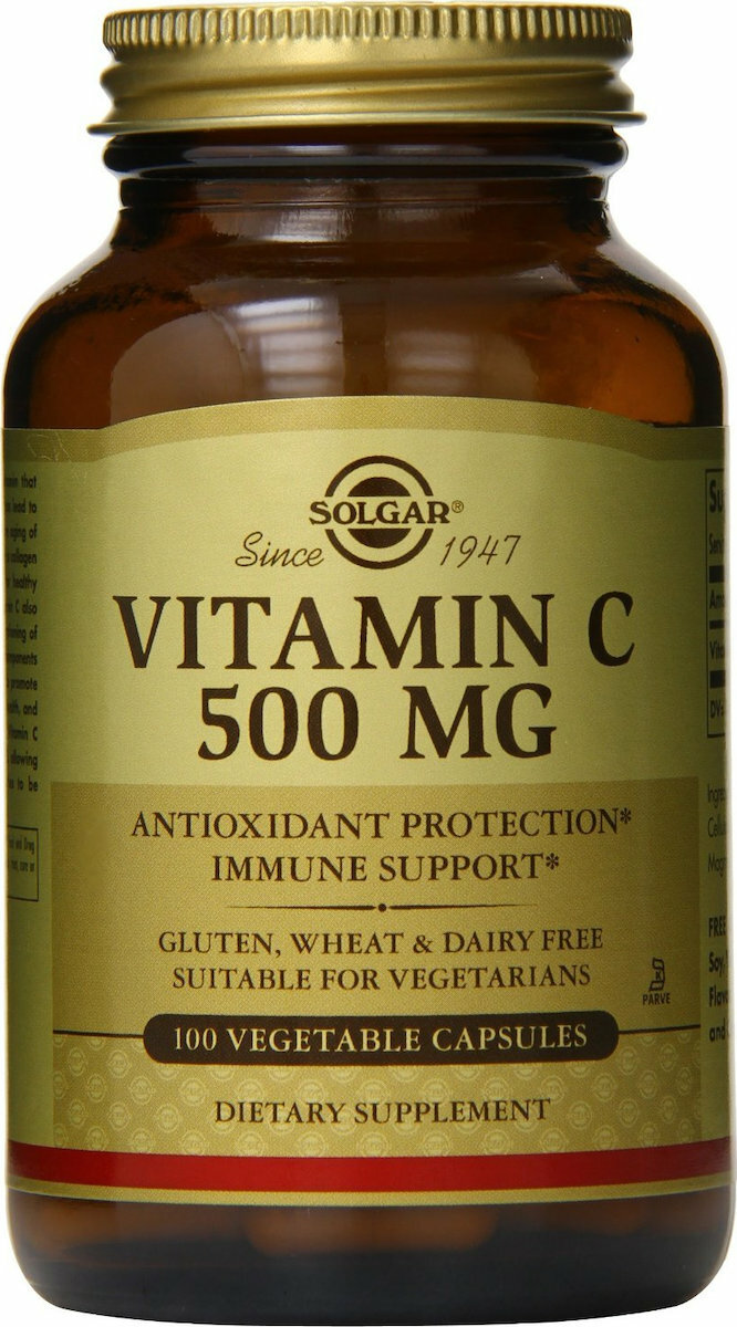 Solgar Vitamin C Βιταμίνη για Ενίσχυση του Ανοσοποιητικού, τo Δέρμα & Αντιοξειδωτική δράση 500mg 100 φυτικές κάψουλες