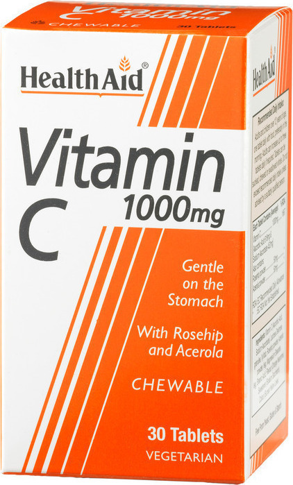 Health Aid Vitamin C Βιταμίνη για Ενίσχυση του Ανοσοποιητικού, τo Δέρμα & Αντιοξειδωτική δράση 1000mg Πορτοκάλι 30 μασώμενες ταμπλέτες - Image 2