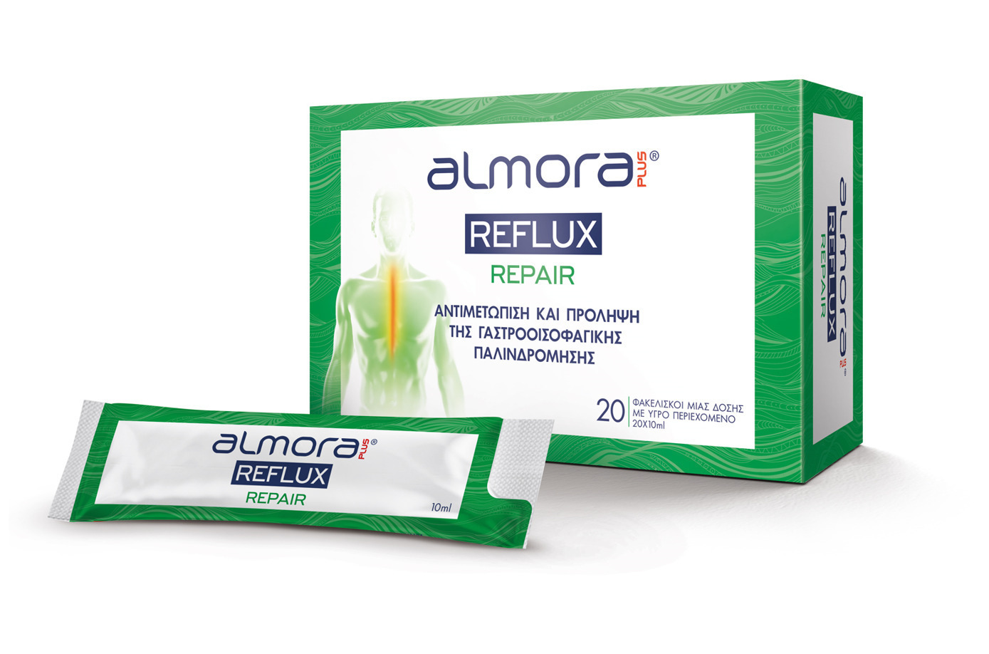 almora PLUS® Reflux Repair Συμπλήρωμα για Αντιμετώπιση και Πρόληψη της Γαστροοισοφαγικής Παλινδρομικής Νόσου (Υγρό Περιεχόμενο) 20 φακελίσκοι