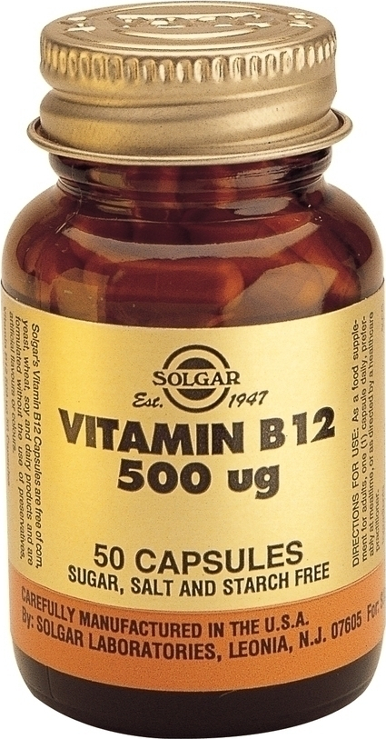Solgar Vitamin B12 Βιταμίνη για την Υγεία του Νευρικού Συστήματος 500mcg 50 φυτικές κάψουλες - Image 2