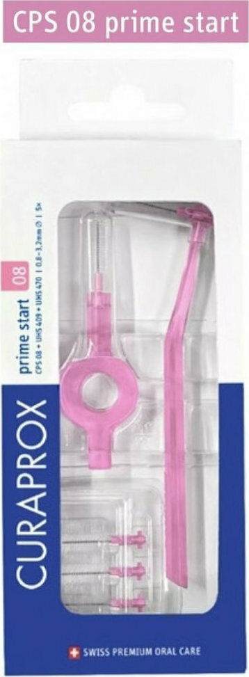 Curaprox Prime Start Λαβή με Ανταλλακτικά για Μεσοδόντια Βουρτσάκια 0.8mm σε χρώμα Ροζ 1τμχ