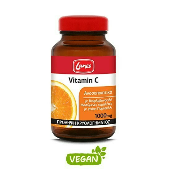 Lanes Vitamin C Βιταμίνη για Ενίσχυση του Ανοσοποιητικού, τo Δέρμα & Αντιοξειδωτική δράση 1000mg Πορτοκάλι 60 μασώμενες ταμπλέτες - Image 2