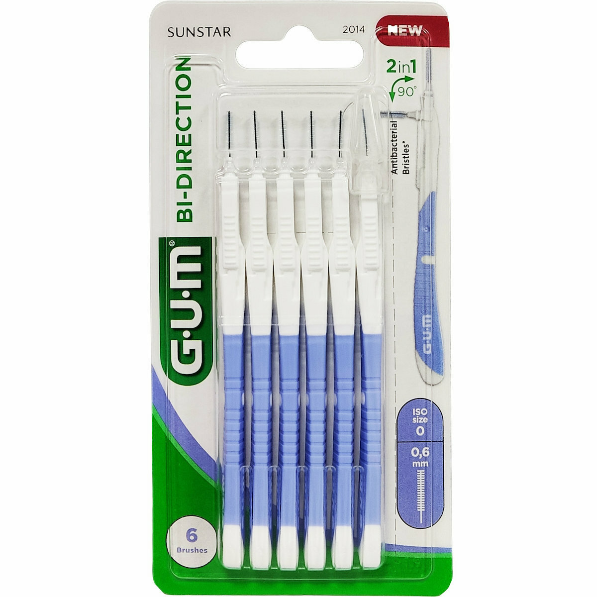 GUM Bi-Direction Μεσοδόντια Βουρτσάκια με Λαβή 0.6mm Μωβ 6τμχ