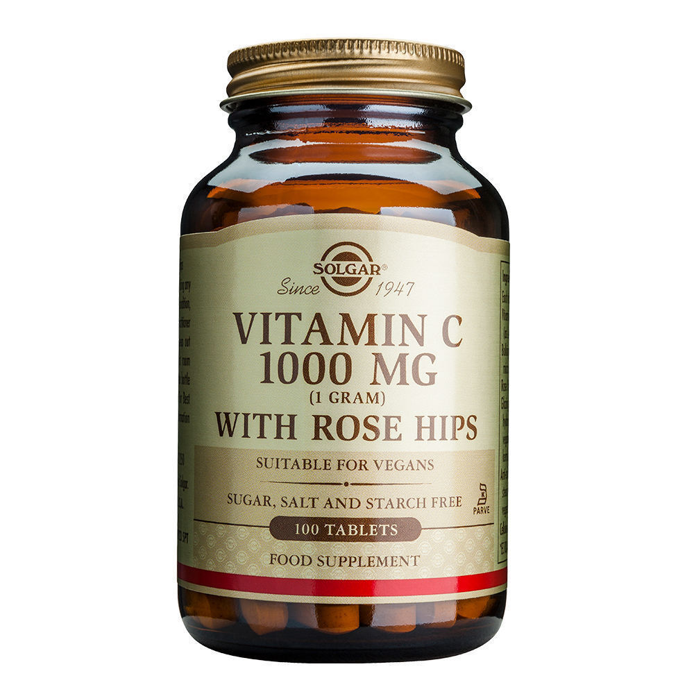 Solgar Vitamin C with Rose Hips Βιταμίνη για Ενίσχυση του Ανοσοποιητικού, τo Δέρμα & Αντιοξειδωτική δράση 1000mg 100 ταμπλέτες