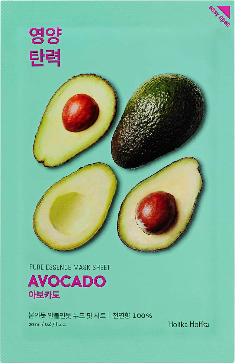 Holika Holika Pure Essence Sheet Avocado Sheet Μάσκα Προσώπου για Αναζωογόνηση με Πράσινο Τσάι 20ml