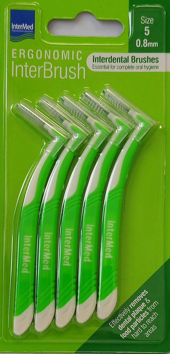 InterMed Chlorhexil Μεσοδόντια Βουρτσάκια με Λαβή 0.8mm Πράσινα 4τμχ