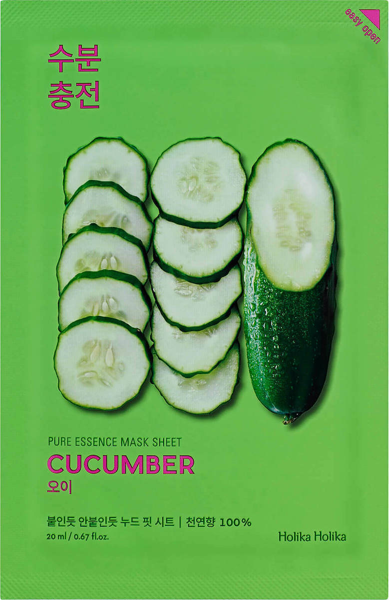 Holika Holika Pure Essence Sheet Cucumber Sheet Μάσκα Προσώπου για Αναζωογόνηση με Πράσινο Τσάι 20ml