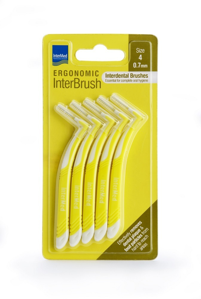 InterMed Ergonomic InterBrush Μεσοδόντια Βουρτσάκια με Λαβή 0.7mm Κίτρινα 4τμχ