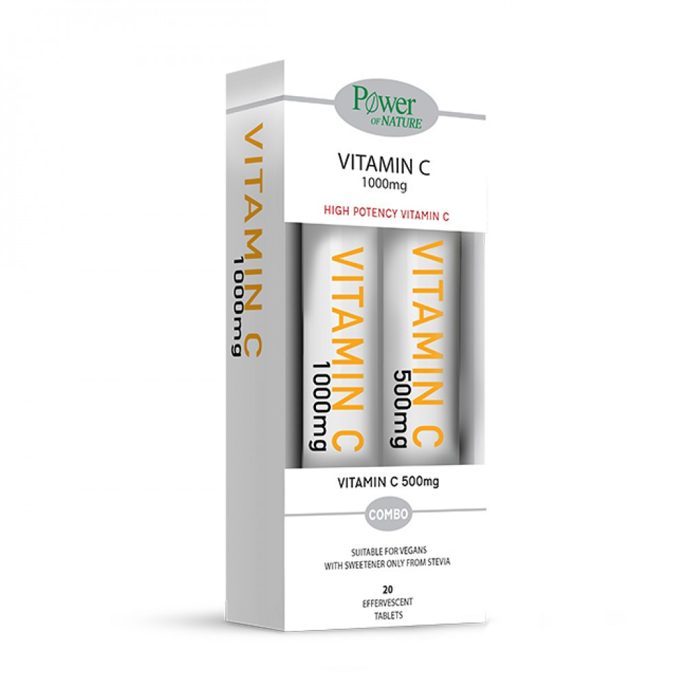 Power Of Nature Vitamin C 1000mg Στέβια & Vitamin C 500mg Στέβια Πολυβιταμίνη για Ενέργεια & Ενίσχυση του Ανοσοποιητικού 1000mg 2 x 20 αναβράζοντα δισκία