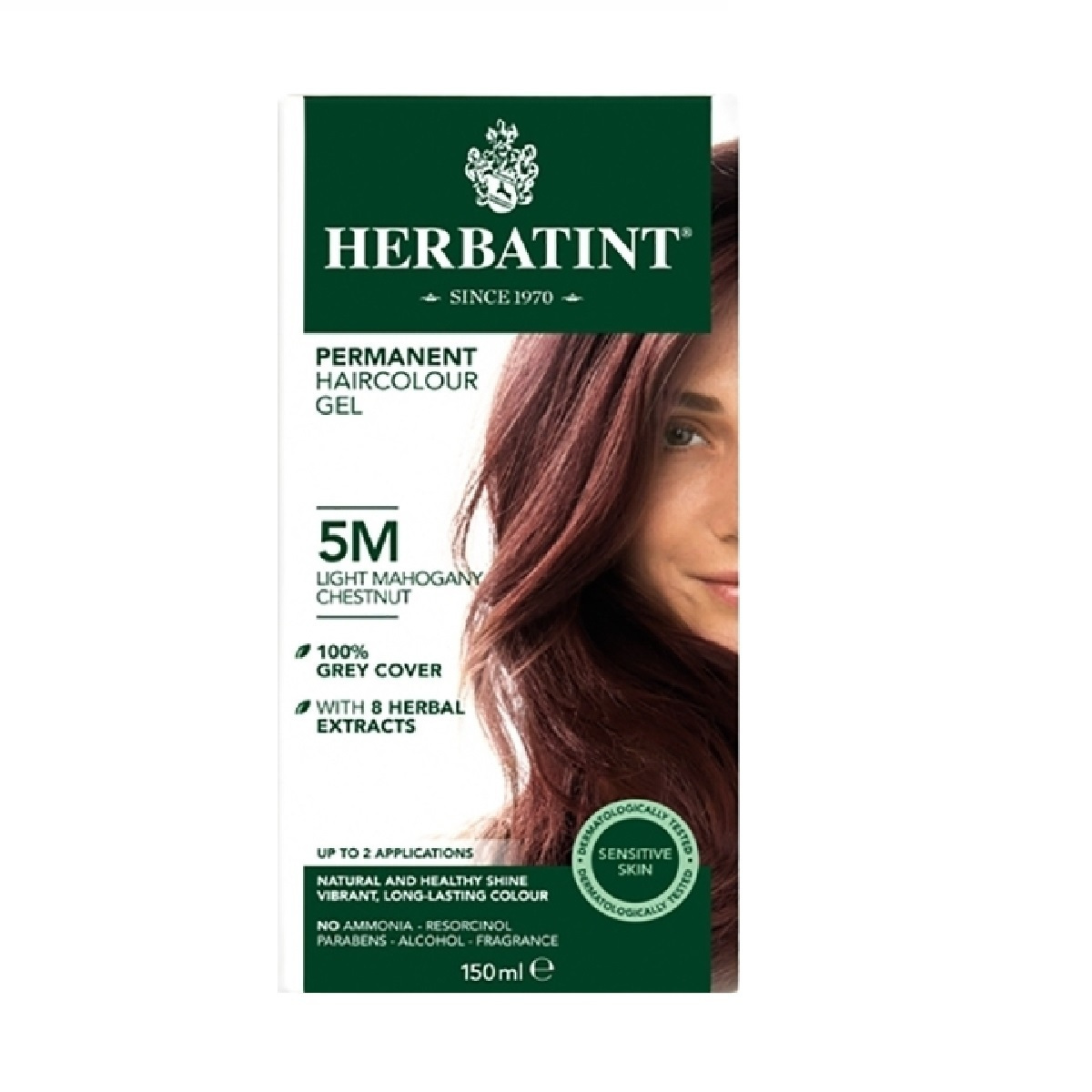 Herbatint Permanent Gel Βαφή Μαλλιών Χωρίς Αμμωνία 5m Καστανό Ανοιχτό Μαόνι 150ml