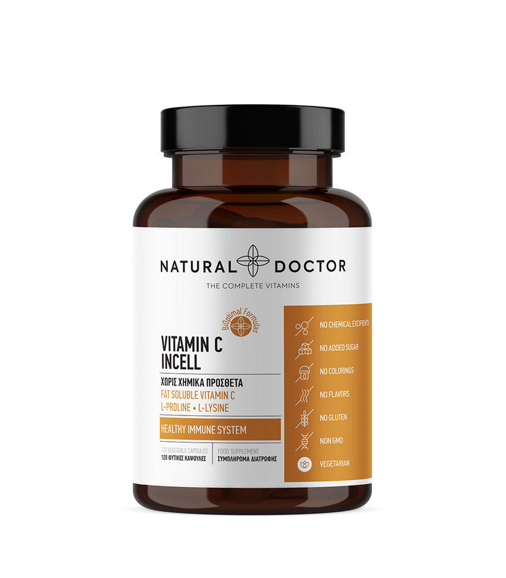 Natural Doctor Vit C Incell Βιταμίνη για Ενίσχυση του Ανοσοποιητικού, τo Δέρμα & Αντιοξειδωτική δράση 120 φυτικές κάψουλες