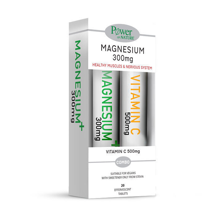 Power Health Magnesium 300mg και Vitamin C 500mg με Stevia 300mg 40 αναβράζοντα δισκία Λεμόνι