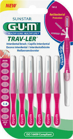 GUM Trav-ler Μεσοδόντια Βουρτσάκια με Λαβή 1.4mm Φούξια 6τμχ