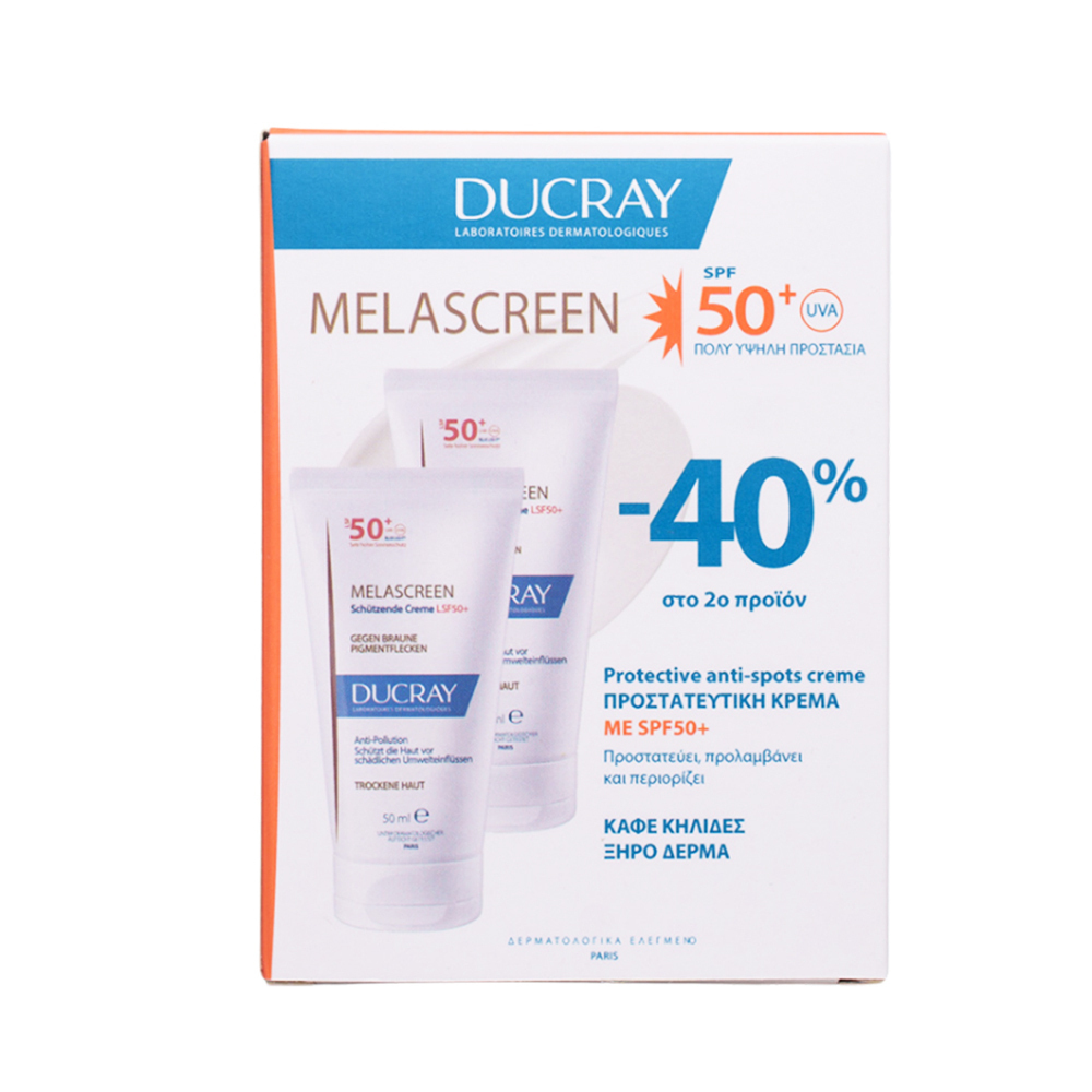 Ducray Melascreen UV Rich Cream Anti-Brown Spots Dry Skin 2x50ml Αδιάβροχη Αντηλιακή Κρέμα Προσώπου SPF50 2x50ml