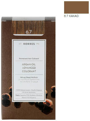 Korres Argan Oil Advanced Colorant Βαφή Μαλλιών Χωρίς Αμμωνία 6.7 Κακάο 50ml