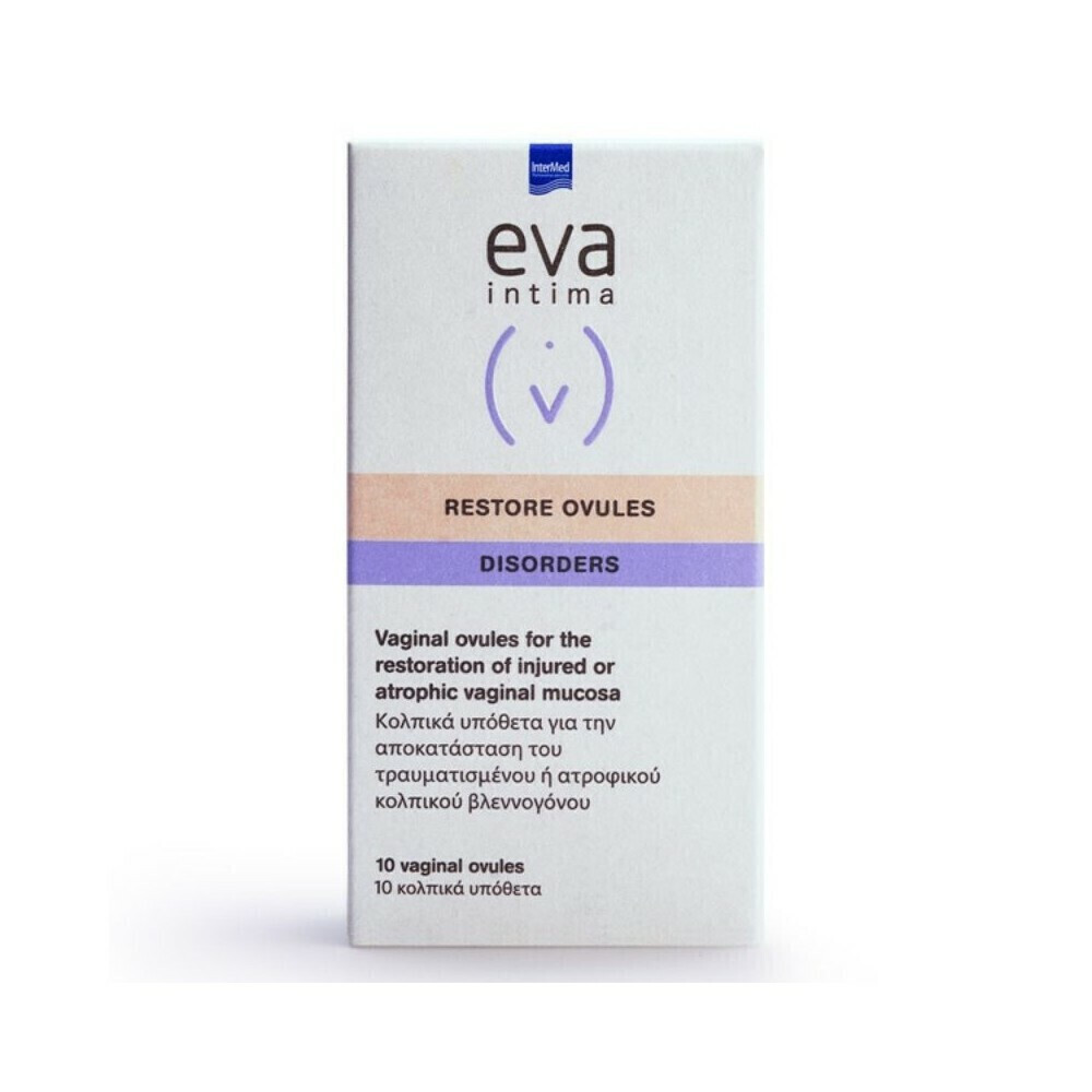 InterMed Eva Intima Disorders Restore Ovules Κολπικά Υπόθετα με Αντιμικροβιακή Δράση με Πρεβιοτικά & Υαλουρονικό - Image 2