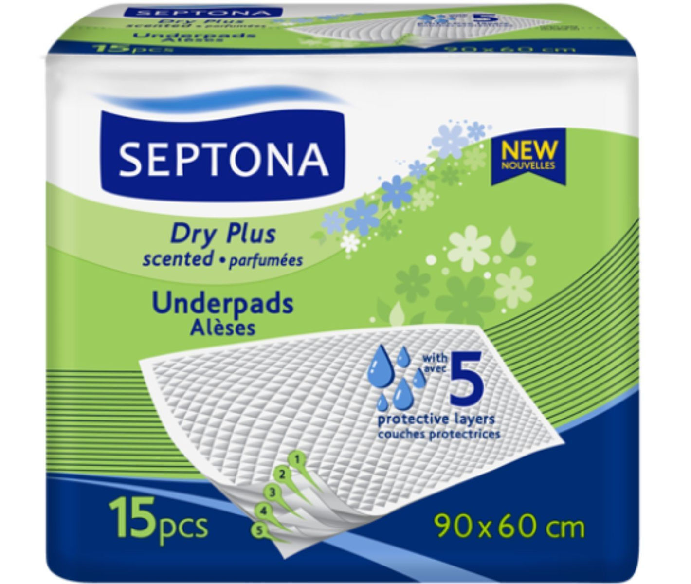 Septona Dry Plus Υποσέντονα Ακράτειας με Άρωμα & 5 Στρώματα Προστασίας 60x90cm 15τμχ