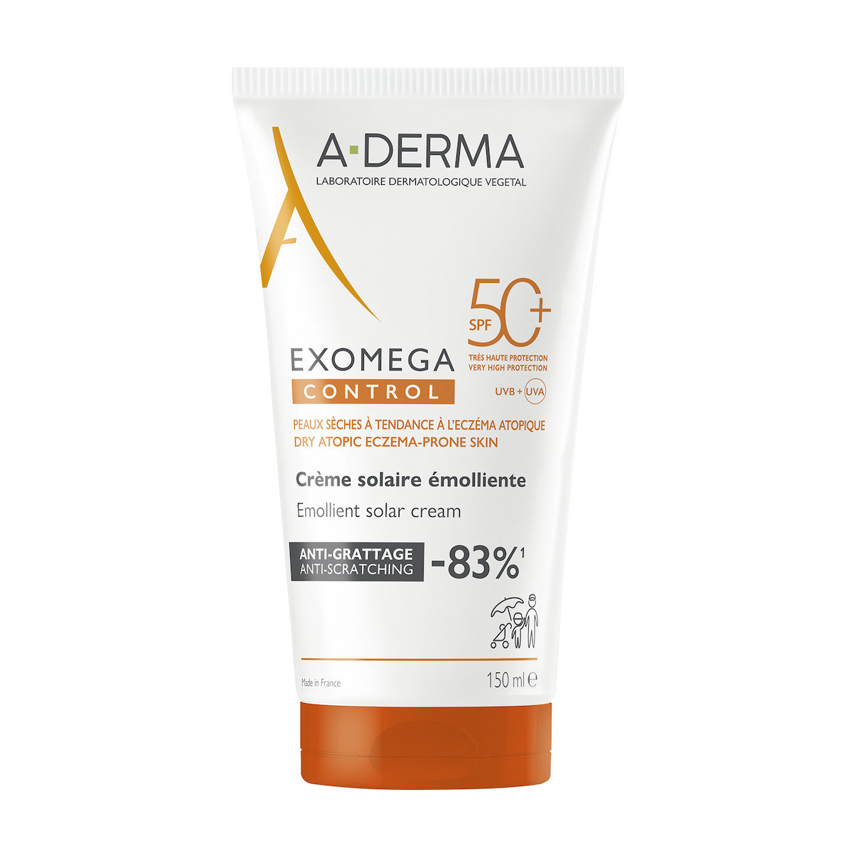 A-Derma Exomega Control Αδιάβροχο Αντηλιακό Προσώπου και Σώματος SPF50+ 150ml