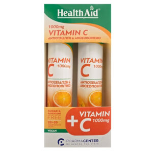 Health Aid Vitamin C Βιταμίνη για Ενίσχυση του Ανοσοποιητικού, τo Δέρμα & Αντιοξειδωτική δράση 1000mg Πορτοκάλι 2 x 20 αναβράζοντα δισκία