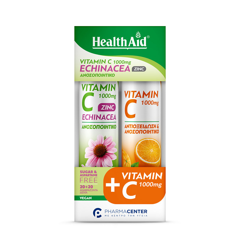Health Aid Vitamin C Βιταμίνη για Ενίσχυση του Ανοσοποιητικού, τo Δέρμα & Αντιοξειδωτική δράση 1000mg Πορτοκάλι 2 x 10 αναβράζοντα δισκία