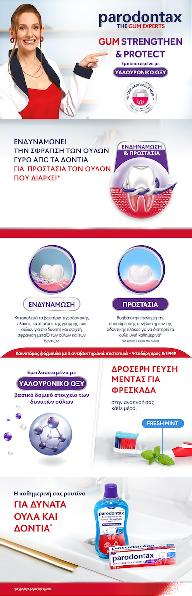 Paradontax Gum Strengthen & Protect Fresh Mint, Οδοντόκρεμα καθημερινής χρήσης με Υαλουρονικό Οξύ 75ml - Image 8